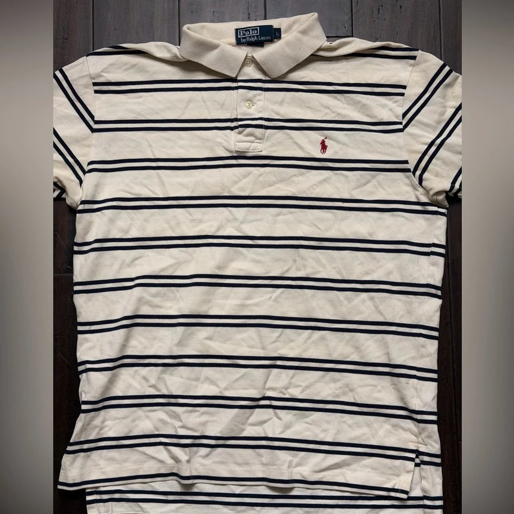 Ralph Lauren Cream and Black Striped Polo Shirt